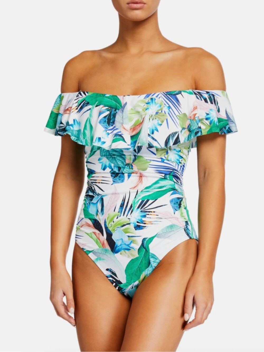 La Blanca In The Moment Ruffle Off-The-Shoulder One Piece Swimsuit